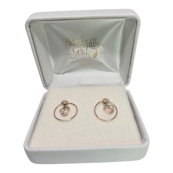 Black Hills Gold Circle Earrings with Grape Heart And Leaf Accents